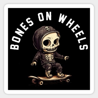 Skeleton Skateboarder - Bones On Wheels (White Lettering) Magnet